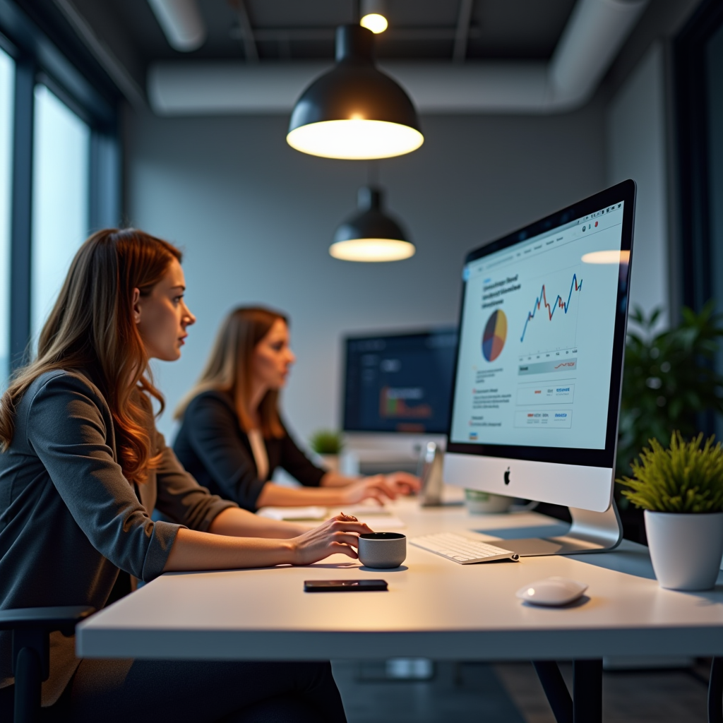 Espace de travail moderne avec assistant vocal intelligent sur le bureau, professionnels français utilisant des commandes vocales, intégration technologique élégante, éclairage moderne lumineux, outils de productivité visibles