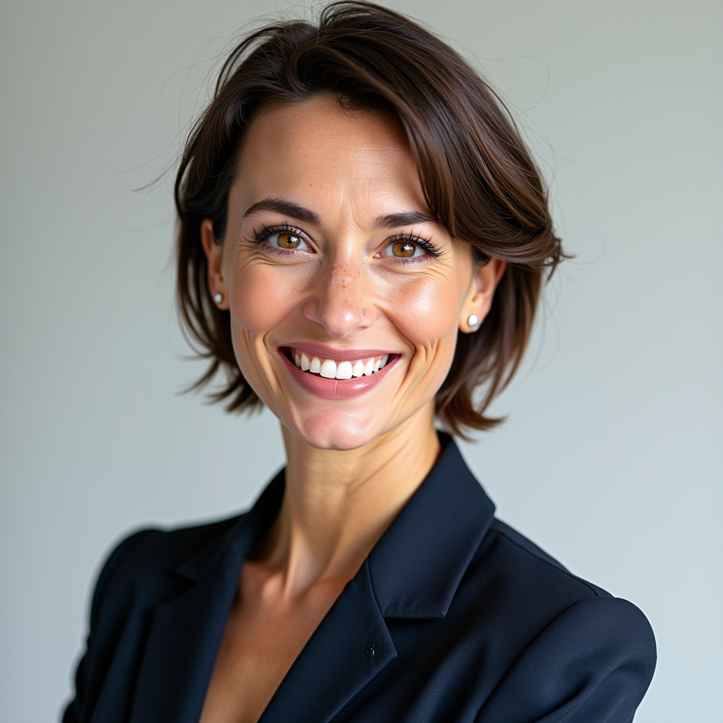 Portrait professionnel d'Amélie Dubois, Responsable Service Client chez Brightgadgets, femme française souriante avec des cheveux courts