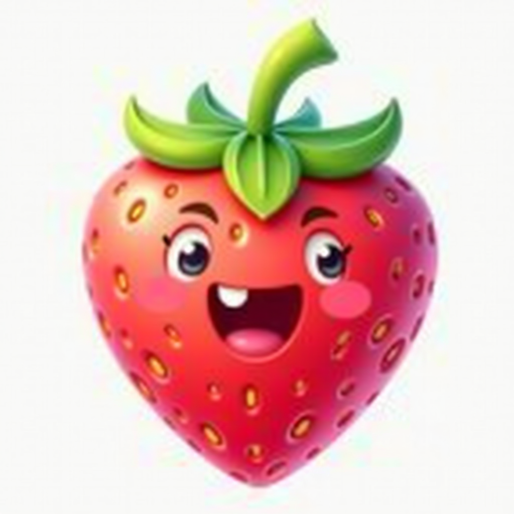 Cartoonfruits logo - colorful cartoon strawberry with happy smiling face, bright pink and red colors, playful character design for family friendly fruit game