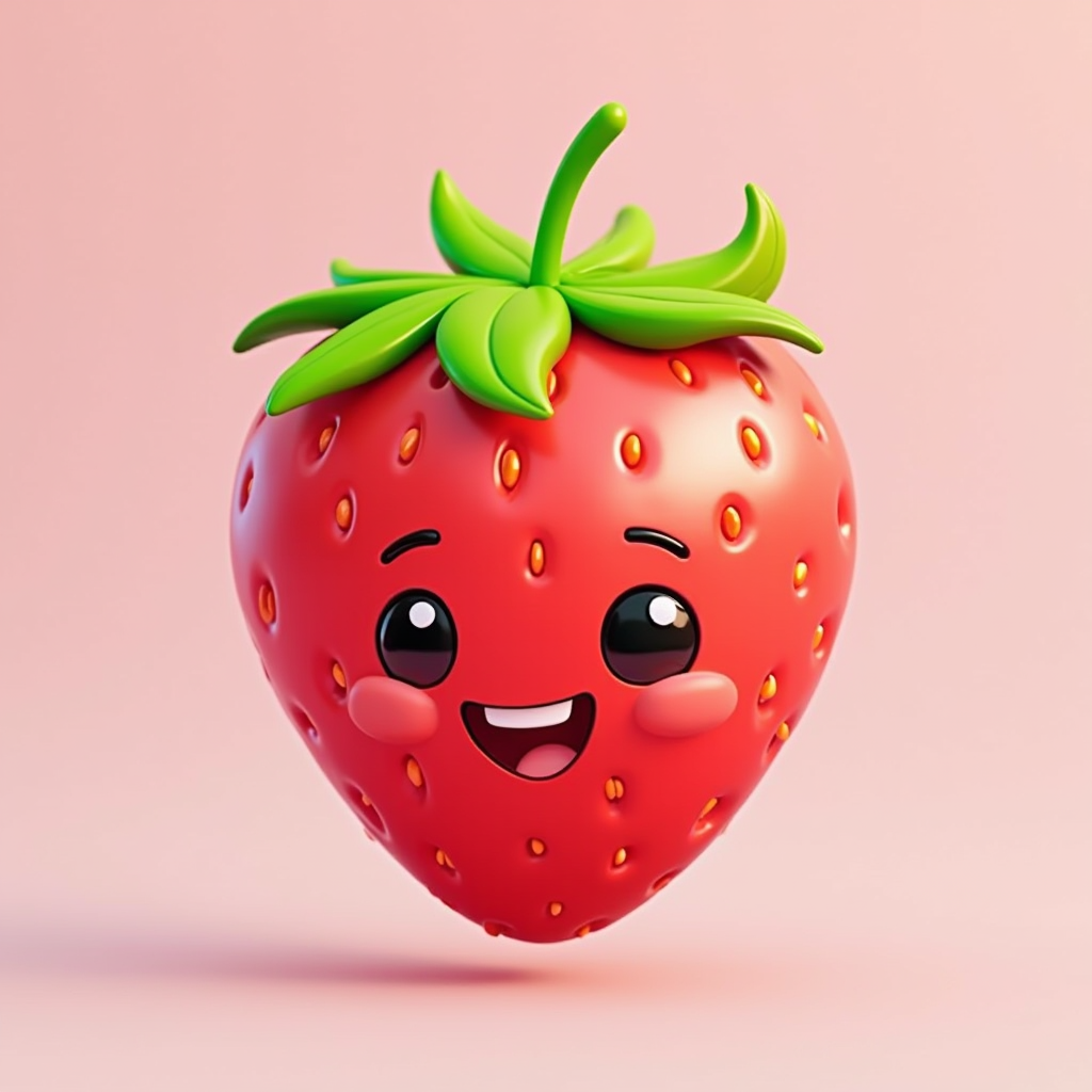 Cartoonfruits logo - colorful cartoon strawberry with happy smiling face, bright pink and red colors, playful character design for family friendly fruit game